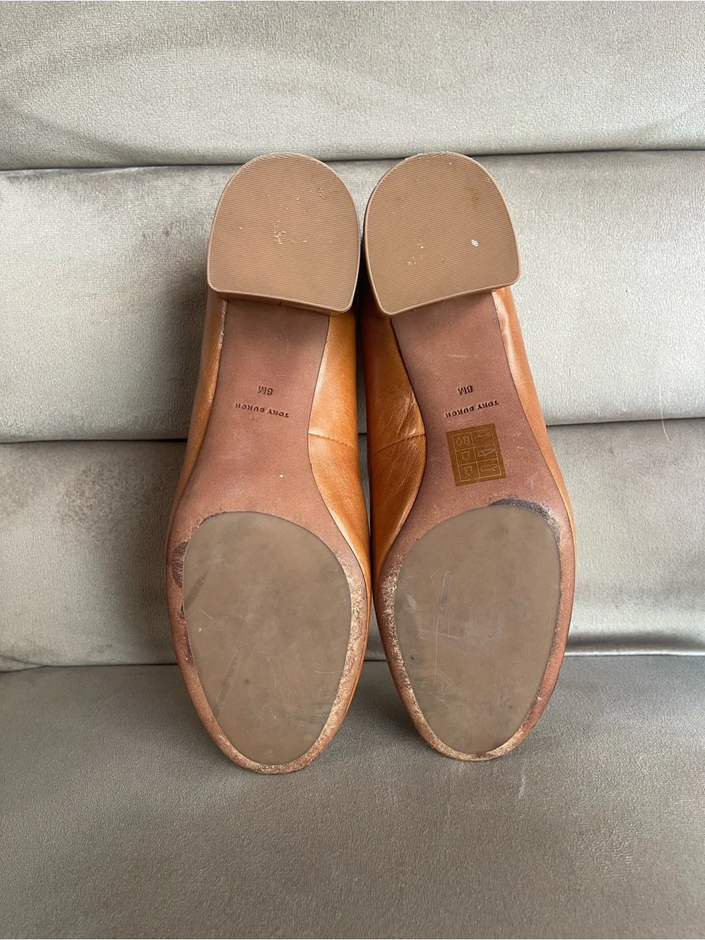 Tory Burch Brown Leather Block Heels with Logo